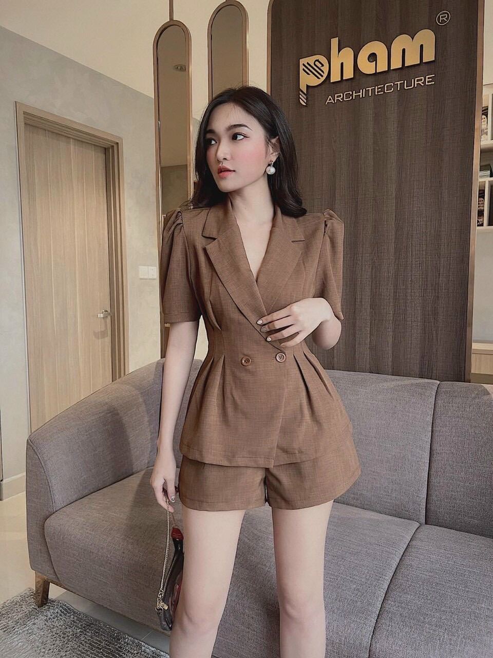 Set quần short đùi + áo vest sang chảnh