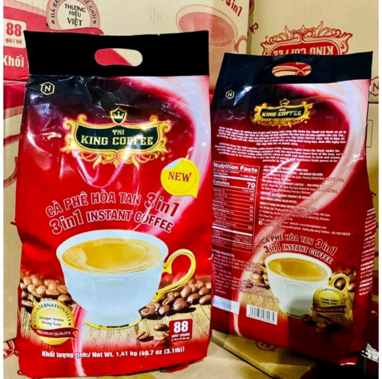 King Coffee Cà Phê Hòa Tan 3in1 Bịch 88 gói