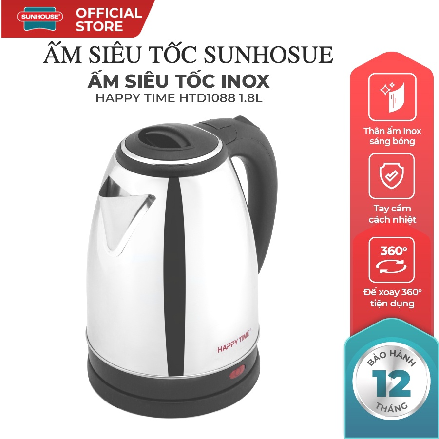 Ấm siêu tốc inox sunhouse htd1088 dung tích 1.8l , bình đun siêu tốc , chất lượng cao , an toàn