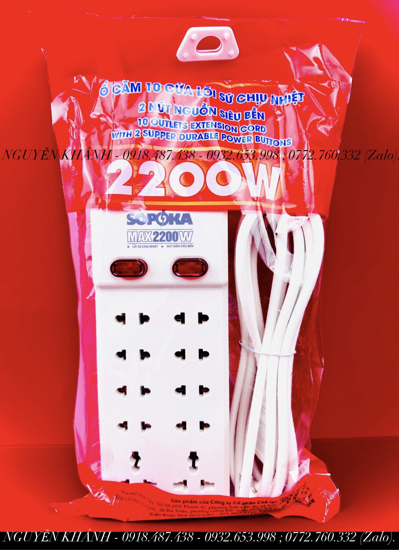 Ổ cắm điện (10 lỗ SOPOKA 2m,4m,6m) chịu tải 2200w