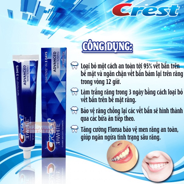 [MẪU MỚI] Kem Đánh Răng Crest 3D White