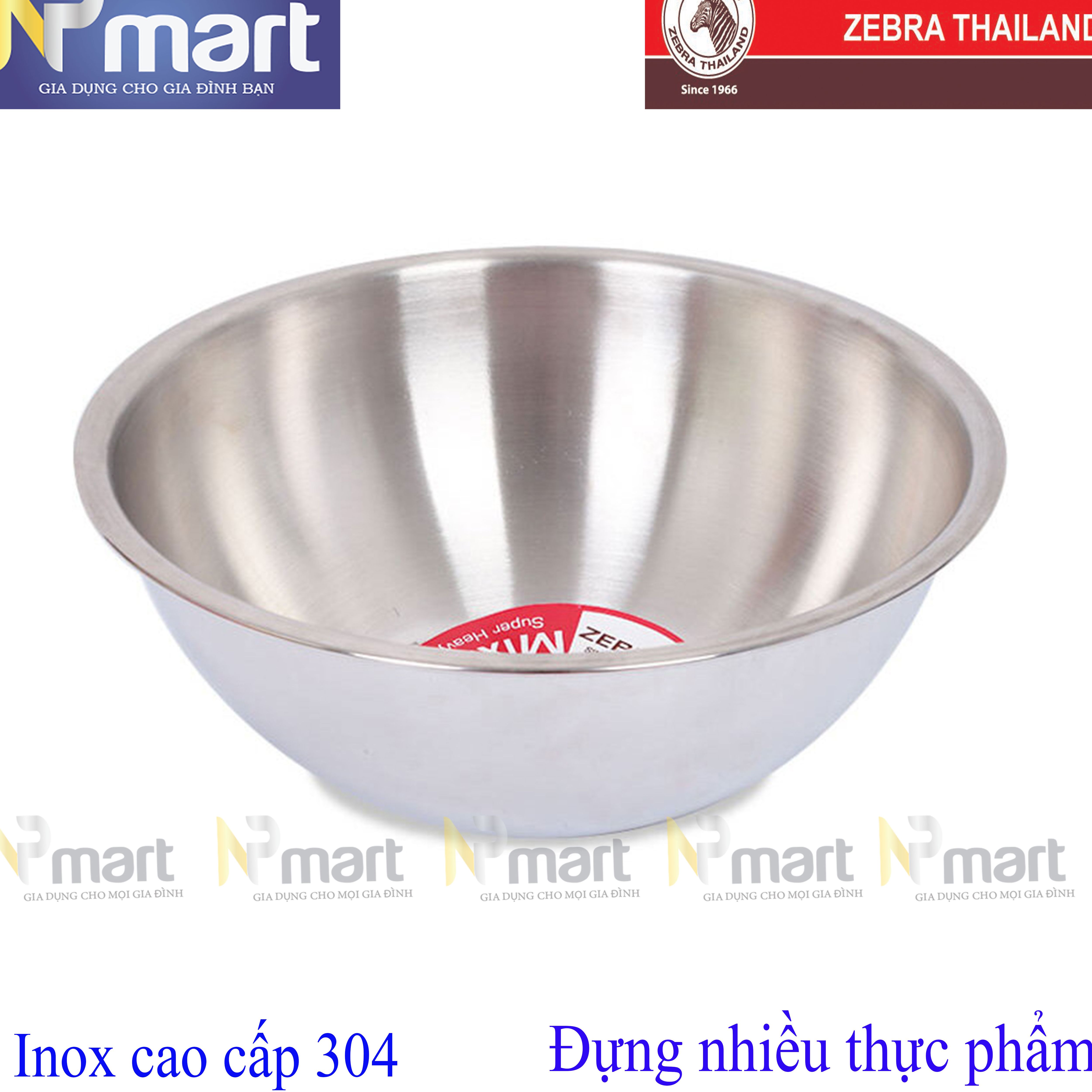 Thau ( thao) thố trộn Zebra Thái Lan - inox 304 hàng dày cao cấp  nhiều cỡ 18cn - 24cm