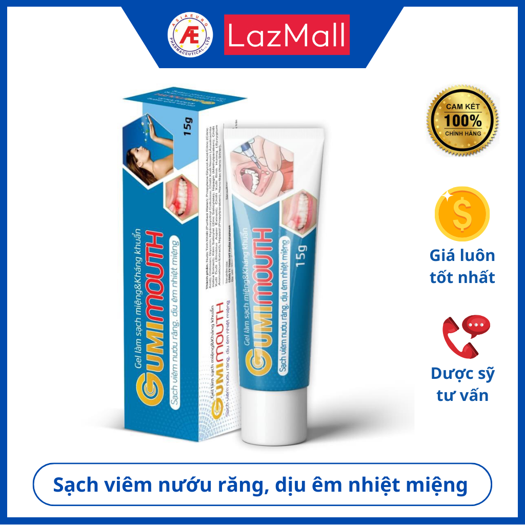 Gumimouth (tuýp 20g) - giúp làm sạch, khử mùi hôi miệng, làm thơm, làm dịu mát miệng khi bị: Nhiệt miệng, viêm lợi, viêm quanh răng