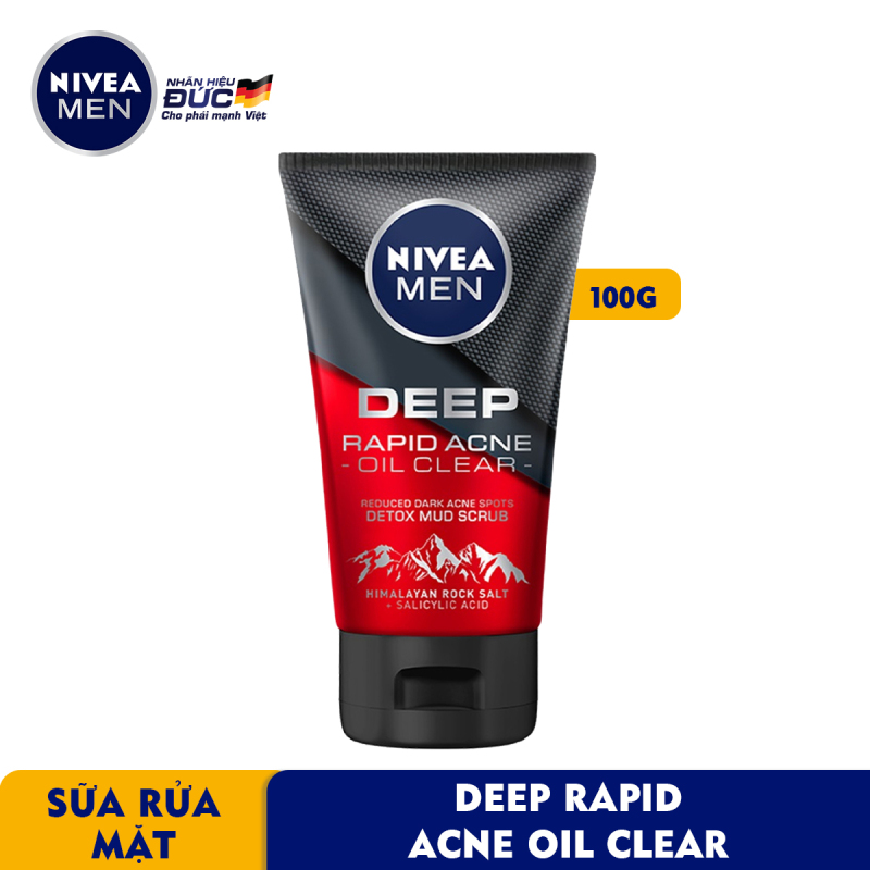 Sữa rửa mặt Ngừa mụn Sạch sâu NIVEA MEN Himalaya Deep Rapid Acne Oil Clear (100g) - 88521 nhập khẩu