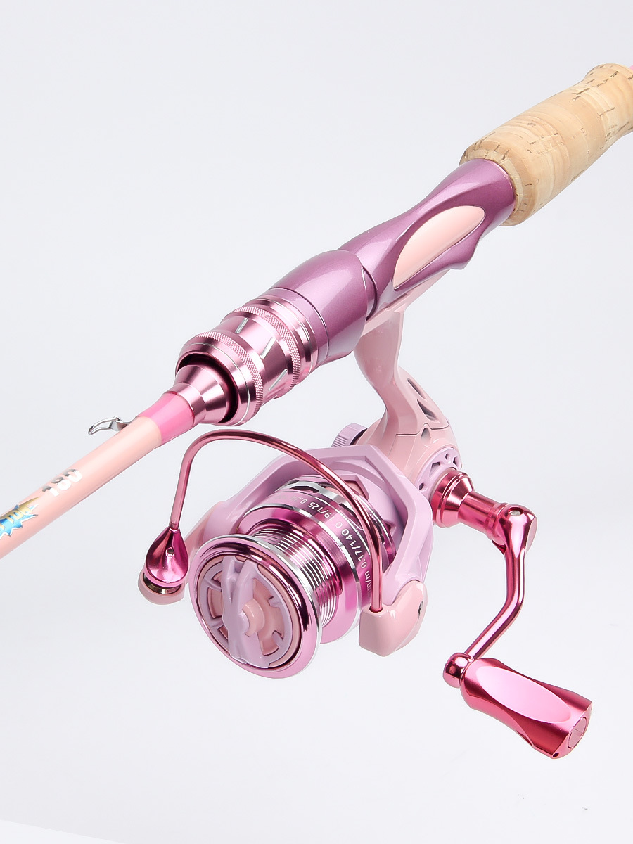 Combo câu Lure cần + máy màu hồng