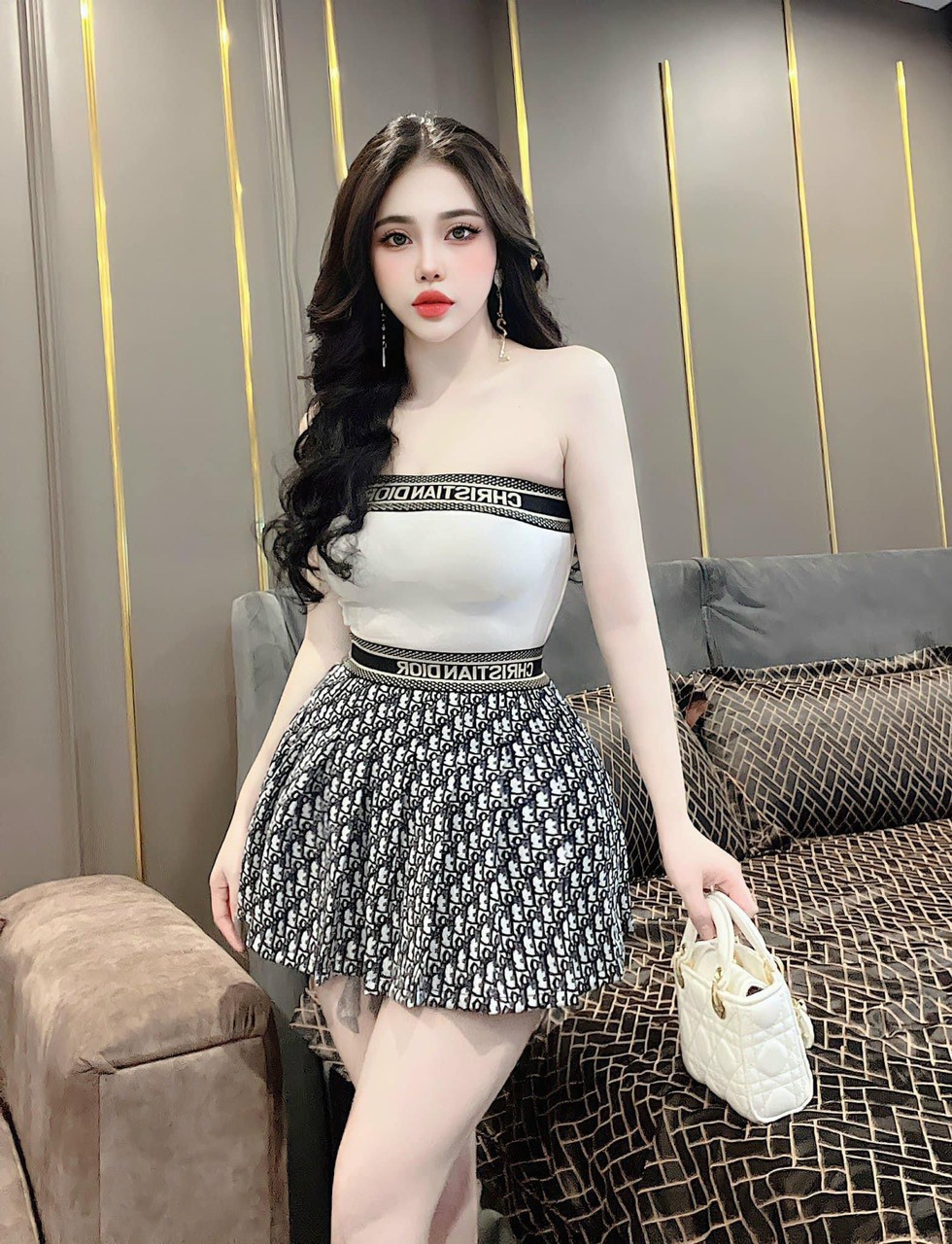 Set áo thun croptop và chân váy xòe in 3D, set nữu sang chảnh đi tiệc, áo thun ống, áo quây, set váy mini xòe dễ thương