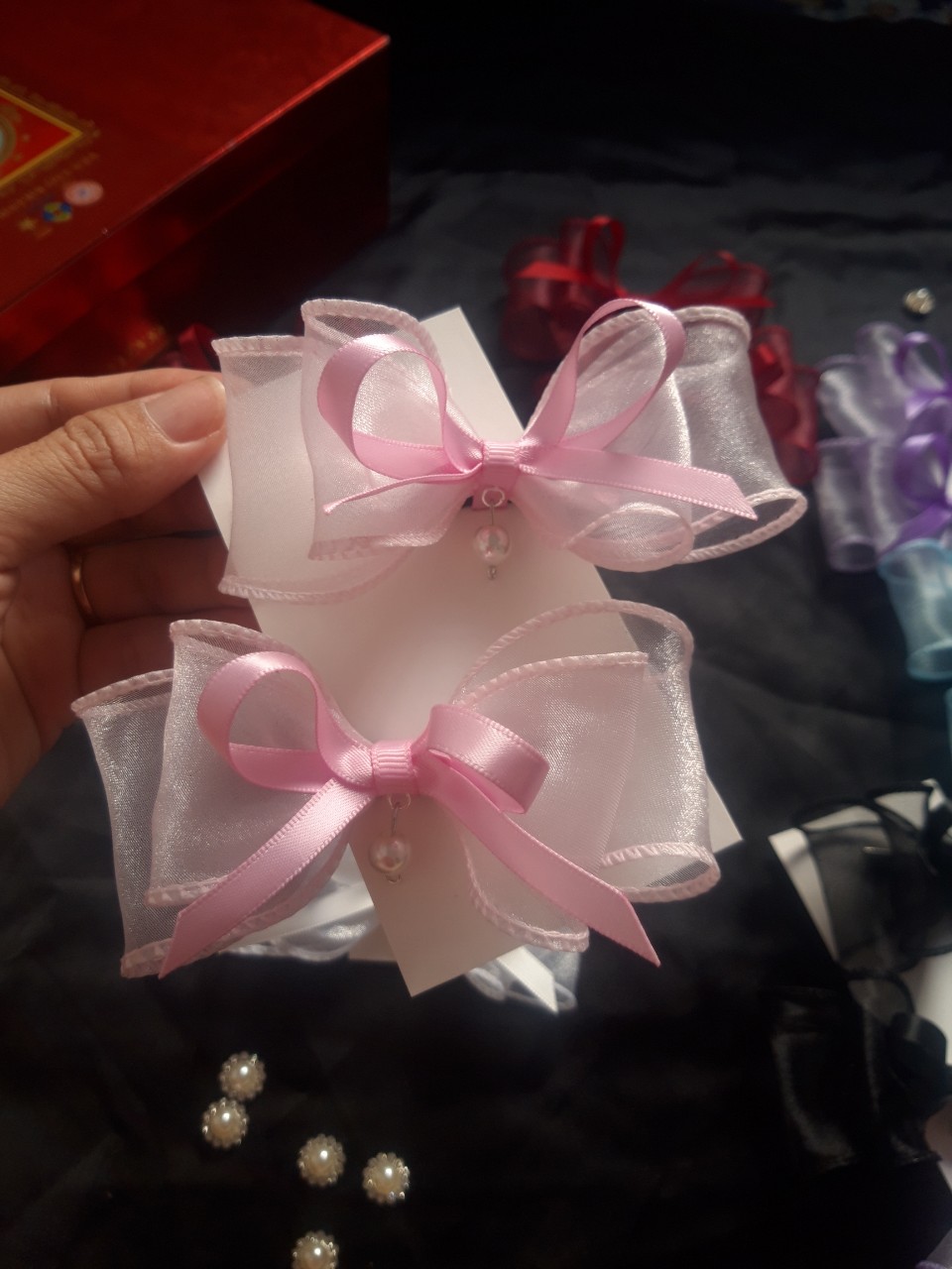 set 2 kẹp tóc/ cột tóc Nơ xoăn cho Bé.