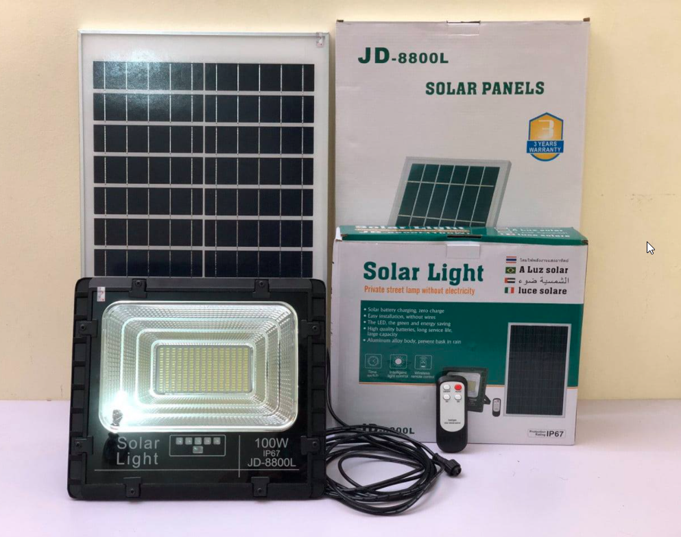 [HCM][Bảo hàng 2 năm] Đèn Pha năng Lượng mặt Trời JINDIAN 100W JD-8800L đèn năng lượng mặt trời JD