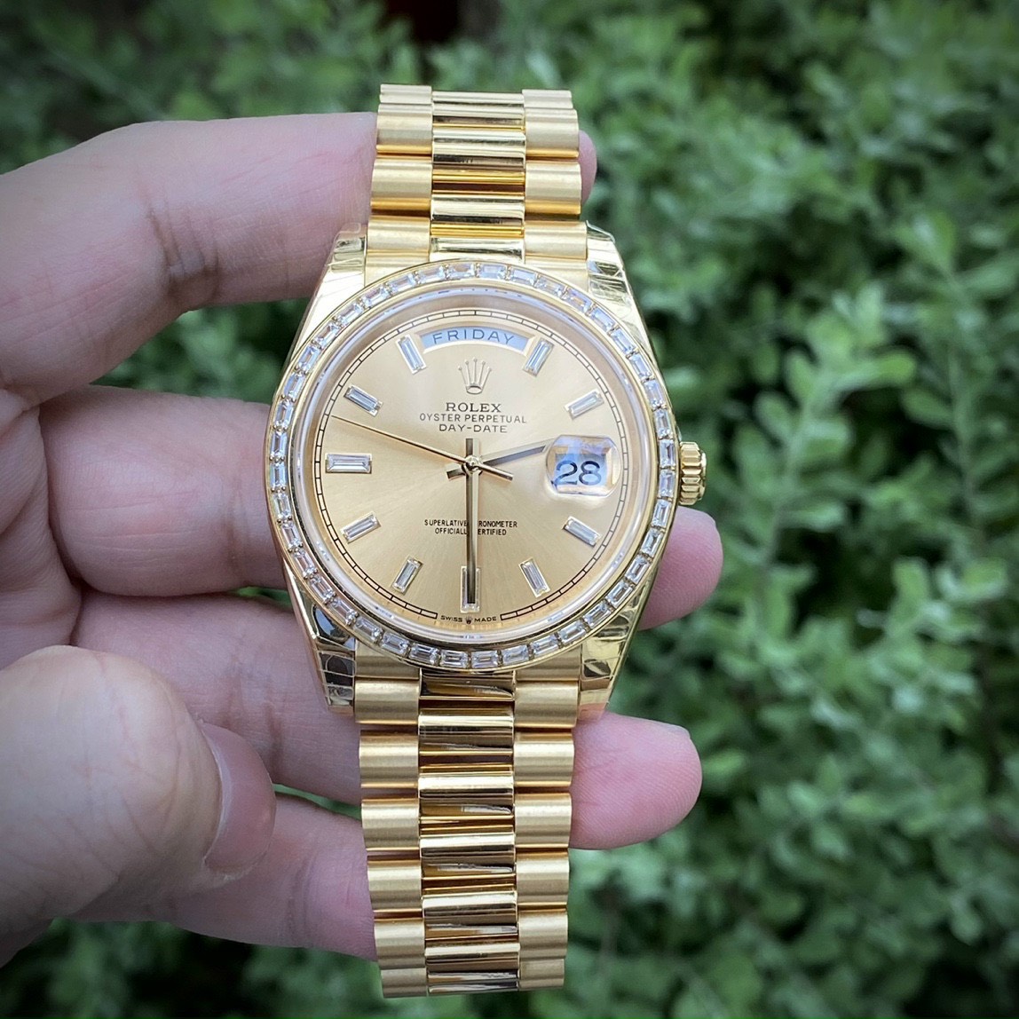 Đồng hồ nam Rolex DayDate cơ automatic cao cấp, vỏ mạ vàng 18k size 36 41mm