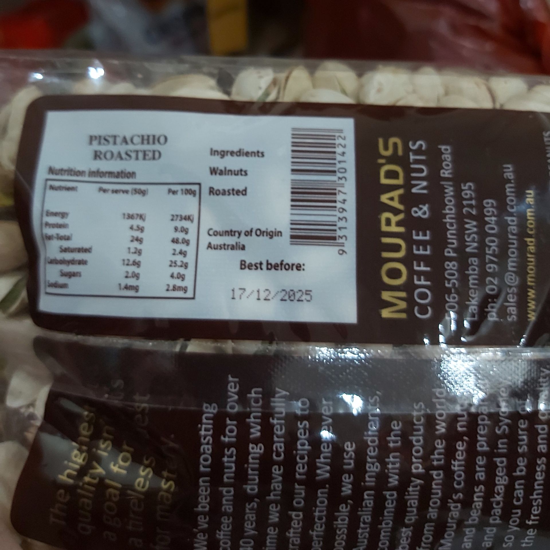 Bịch 500g Hạt Dẻ Cười Mourad's Úc - Date T12/2025