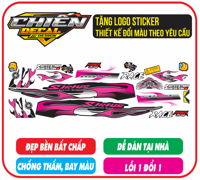 Tem lửa rời sirius rc đen trắng hồng, tem sirius lửa (tem 3 lớp bền - đẹp)