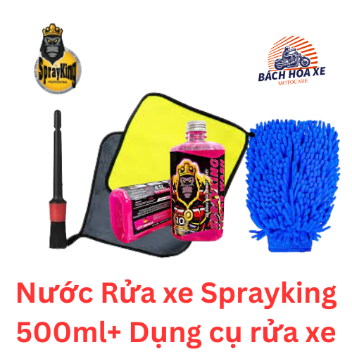 ComBo Nước rửa xe bọt tuyết SPRAYKING Super Wash 500ml, xà bông rửa đậm đặc, tạo bọt siêu mịn, siêu sạch, cọ bút , găng tay, khăn