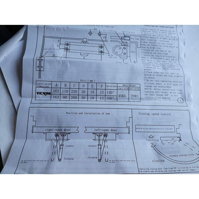 Tay đẩy hơi (tay co thủy lực) Vickini ĐỦ SIZE