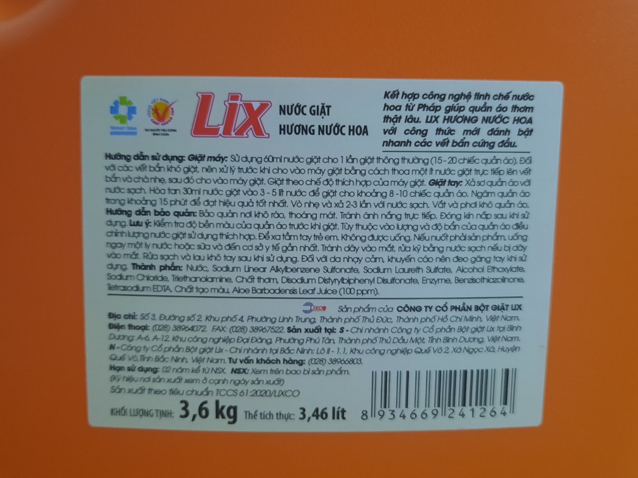 Nước giặt LIX 3.6kg - BACH HOA HV