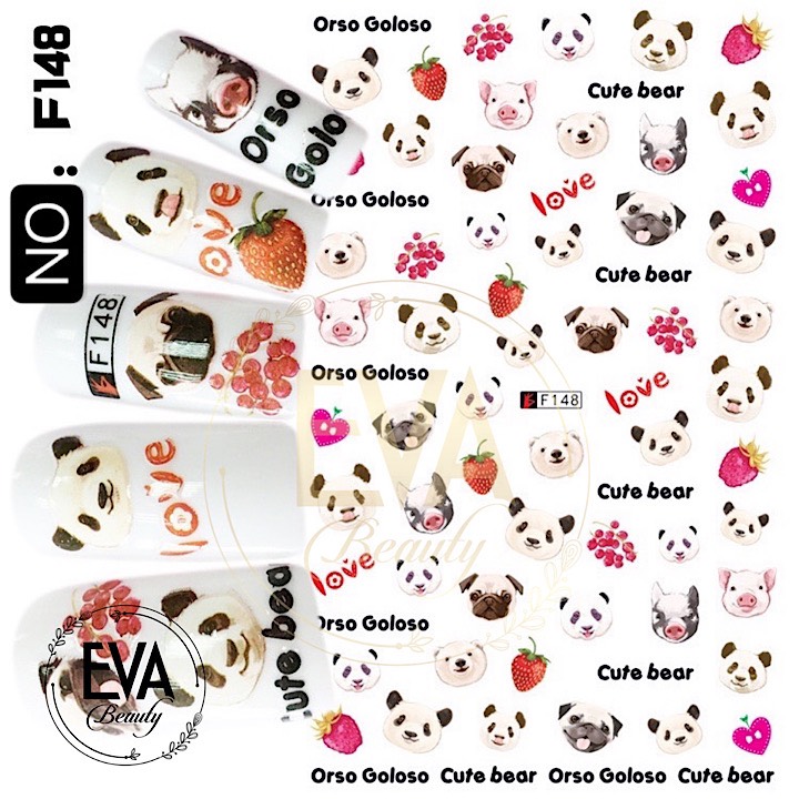 [HCM]Decal Dán Móng Tay 3D Nail Sticker Hoạ Tiết Hoạt Hình Orso Goloso Cute Bear F148