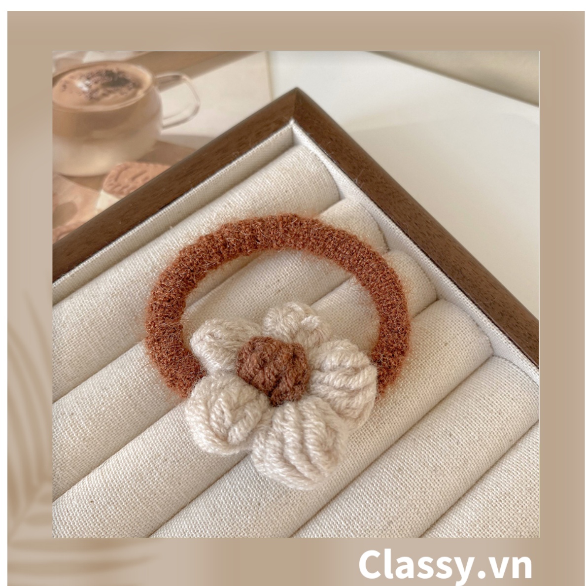 Classy Dây Cột Tóc Đính Hoa Bằng Len Phong Cách Hàn Quốc