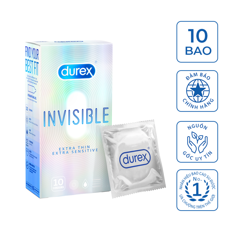 Bao cao su Durex Invisible Extra Thin Extra Sensitive 1 Hộp 10 Bao cao cấp