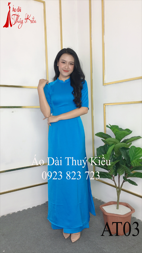 Áo Dài Thúy Kiều Trơn Lụa Tây Thi Cổ Tàu Màu Xanh Nước Biển At03 | Lazada.Vn