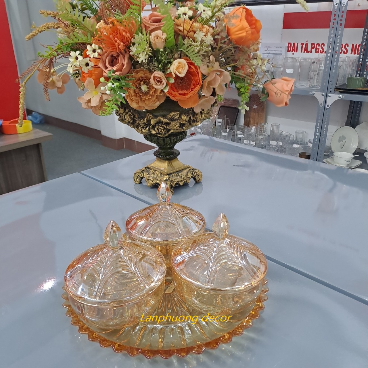 Bộ khay mứt tết thủy tinh pha lê