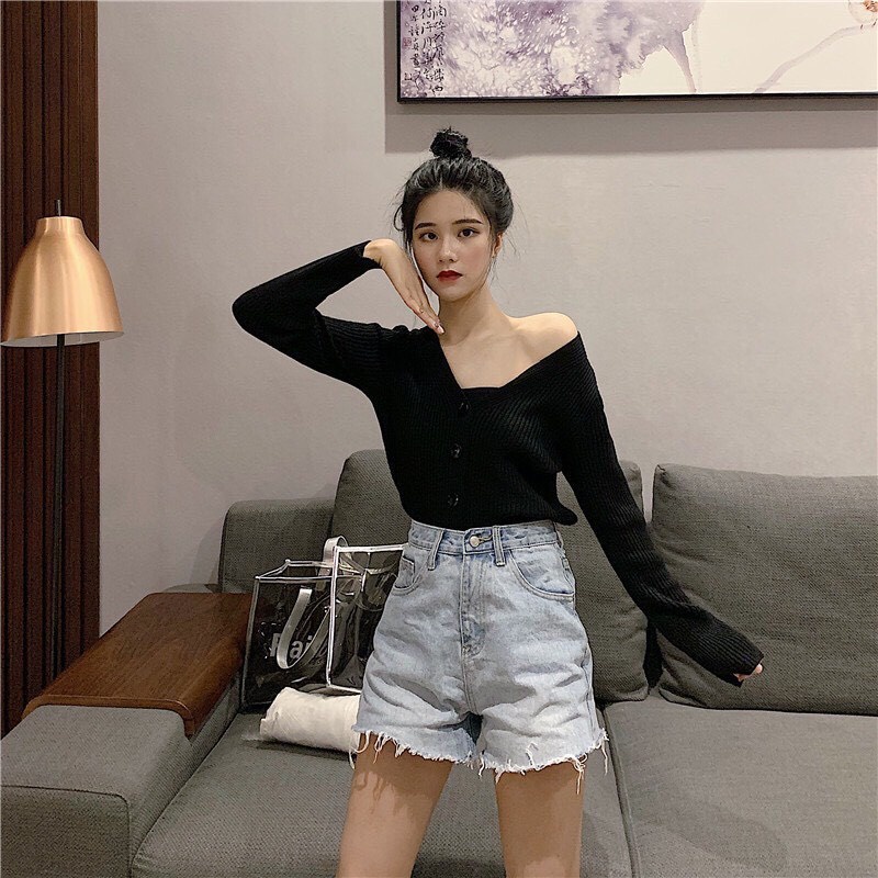 Áo len 3 khuy dài tay- áo cardigan nữ
