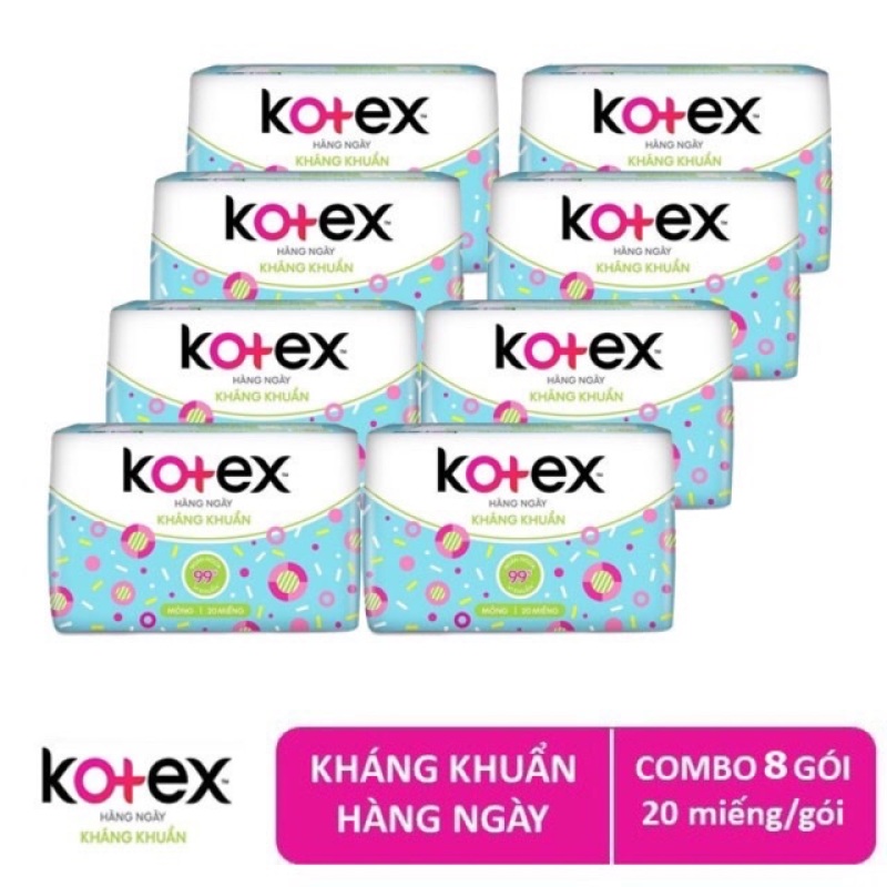 8 gói Kotex Hàng ngày Kháng khuẩn(20 miếng)
