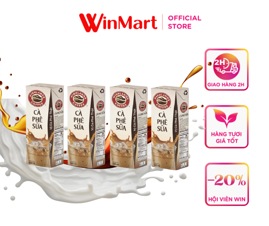 - lốc 4 hộp highlands coffee cà phê sữa tetra pack 180ml