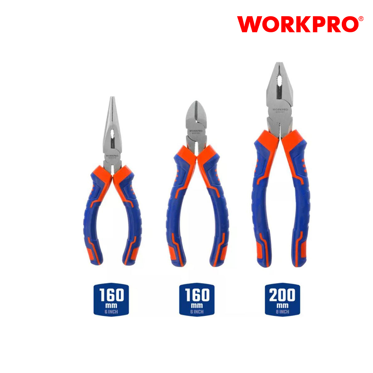 Bộ kìm 3 món gồm (điện, cắt, nhọn) 6 inch và 8 inch Workpro WP201007 chính hãng Xsafe