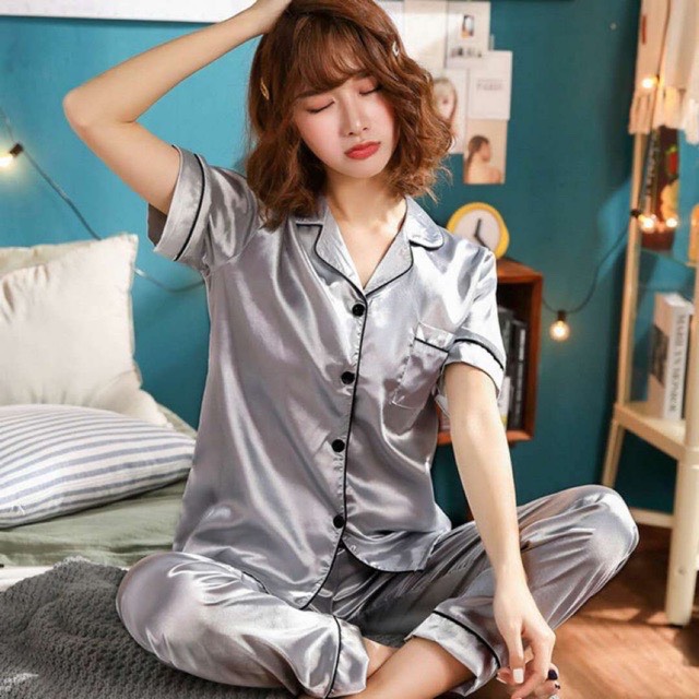[ RẺ VÔ ĐỊCH ] Bộ Lụa Mặc Nhà Nữ Trơn Cộc Tay Quần Dài Chất Lụa Siêu Mềm ( Hàng Luôn Sẵn) B690