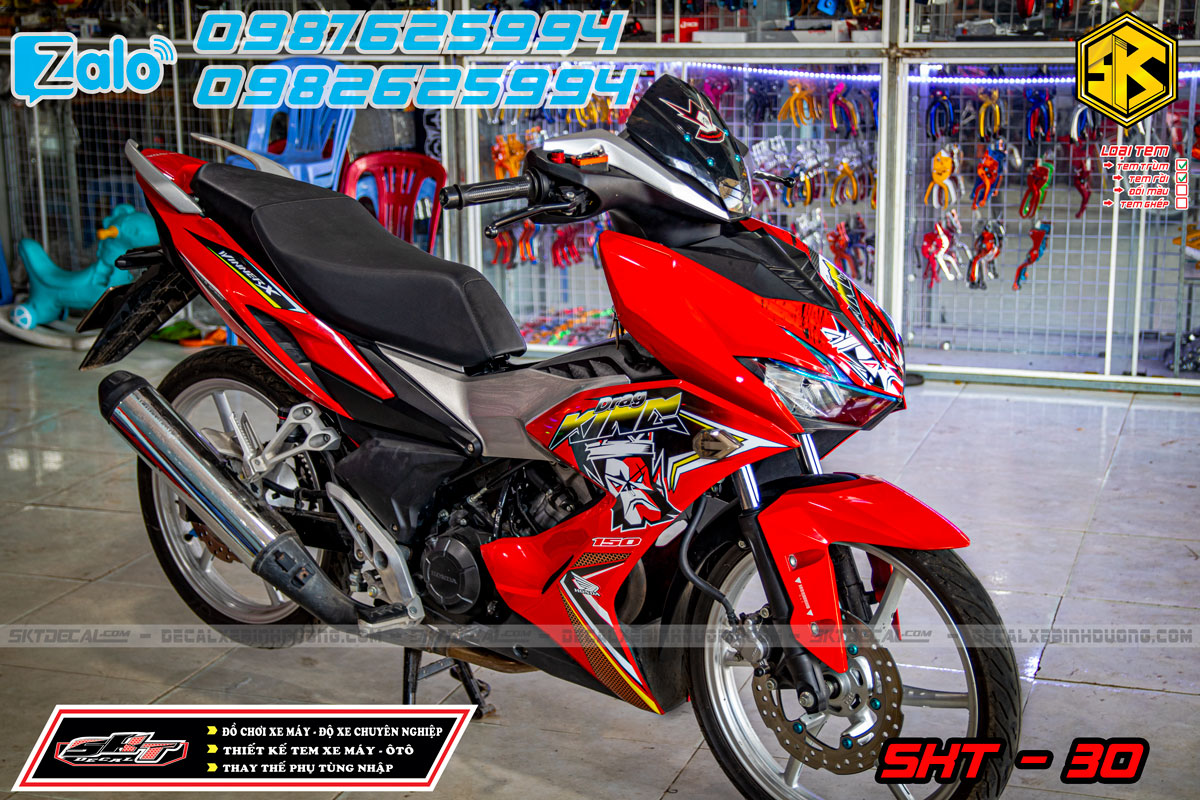 tem trùm xe winner x đỏ đen trắng king drag candy cao cấp