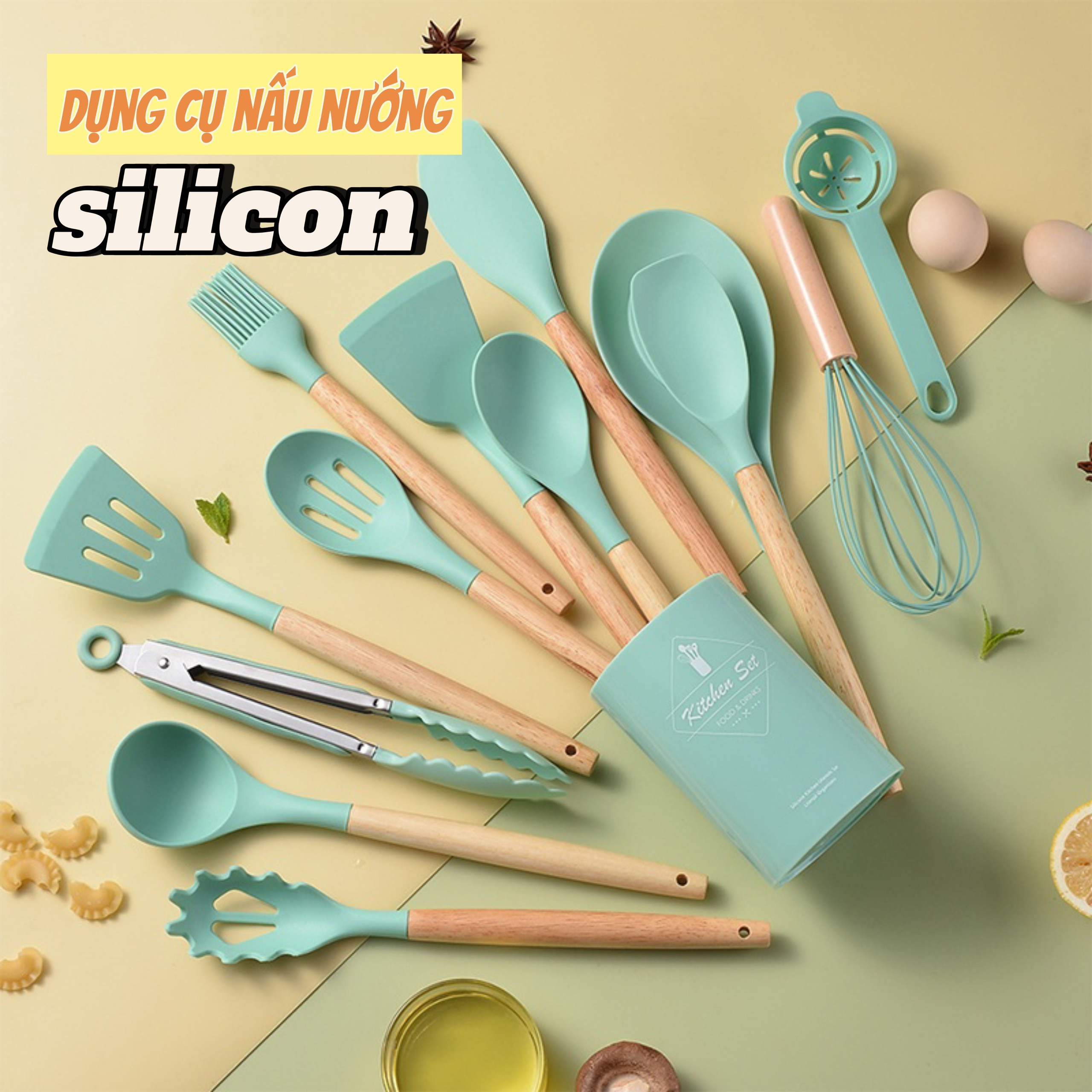 Bộ dụng cụ nhà bếp nấu ăn silicon 14 món chịu nhiệt tốt dụng cụ nấu ăn làm bánh chống dính dễ dàng vệ sinh, dụng cụ làm bếp silicon, dụng cụ nấu ăn bằng silicon,dụng cụ nhà bếp, dụng cụ nấu ăn,