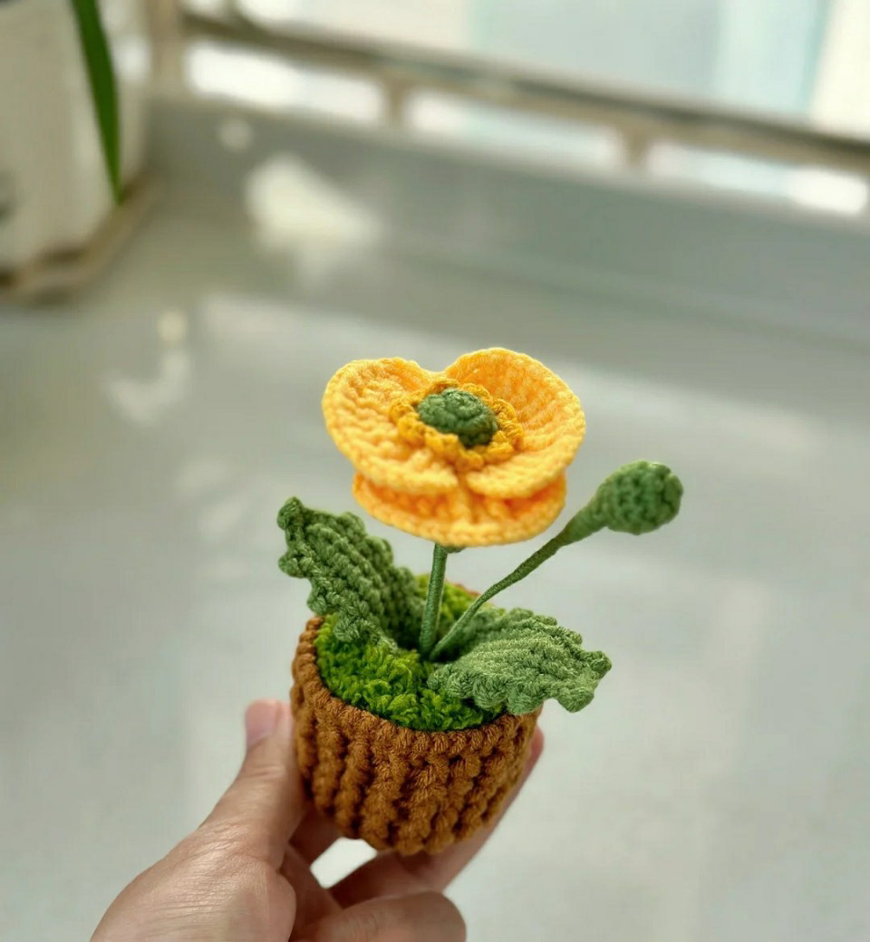 Chậu hoa nhỏ bằng len