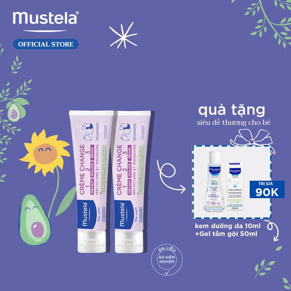 Bộ 2 kem Làm Dịu Và Ngăn Ngừa Hăm Tã Mustela 123 Vitamin Barrier Cream 100ml (tặng 4 kem dưỡng 10ml)