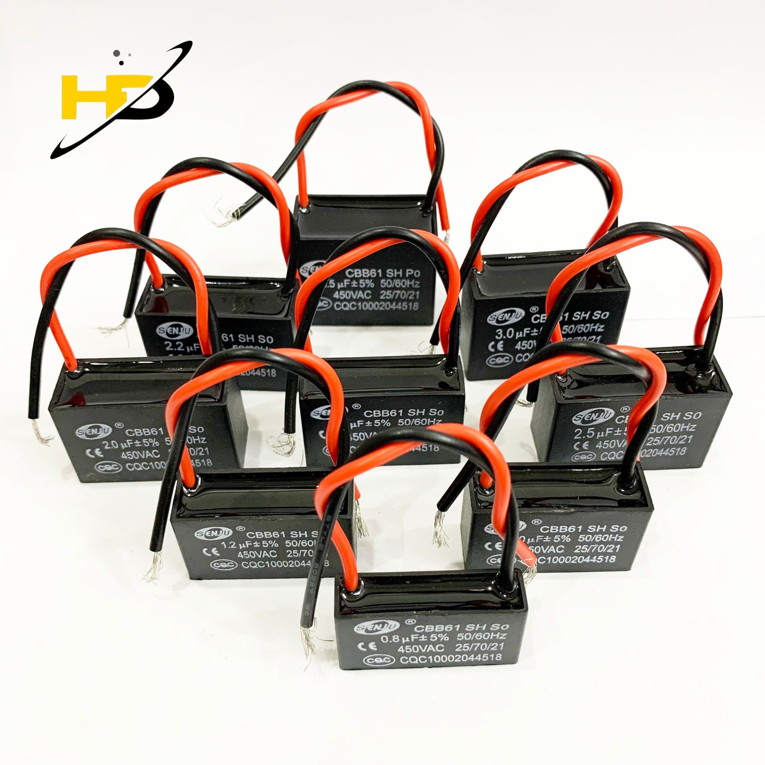 Tụ quạt 0.8uf 1uf 1.2uf 1.8uf .... 3uf 3.5uf cbb61 450vac senju có dây loại tốt