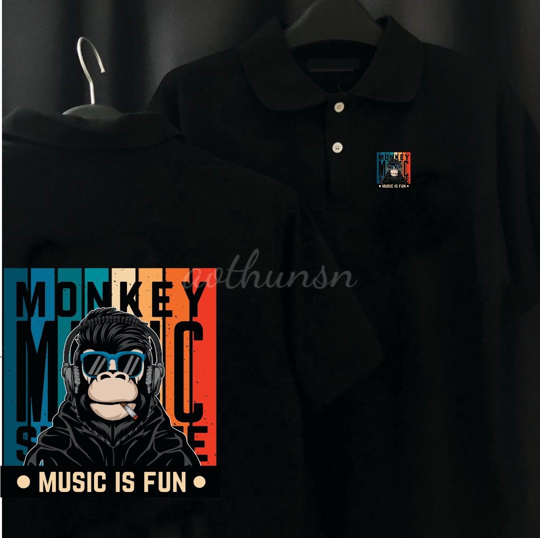 (aothunsn) Áo thun cổ trụ cổ bâu polo MONKEY MUSIC (VẢI DA CÁ)