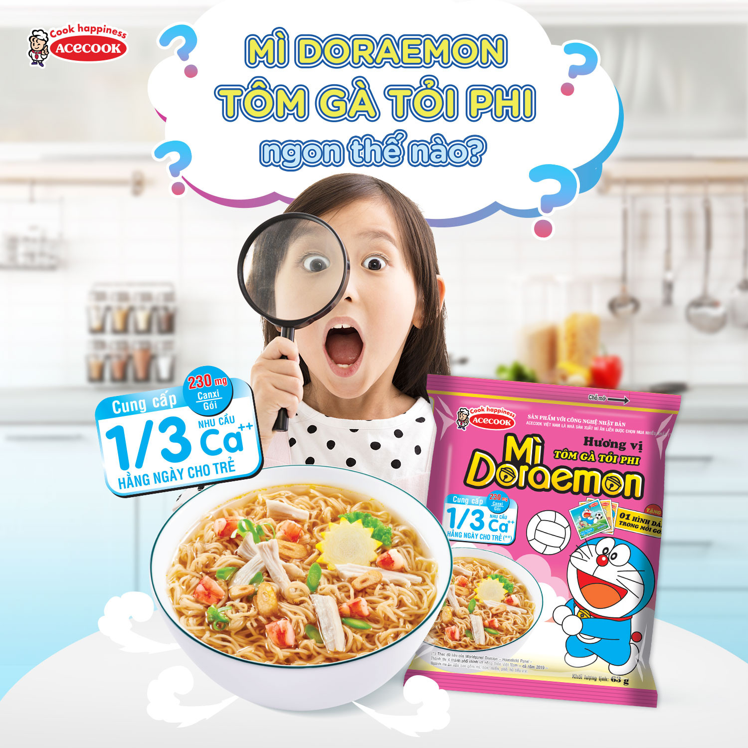 [Thùng 30 gói] Mì Doremon tôm gà tỏi phi gói 63g