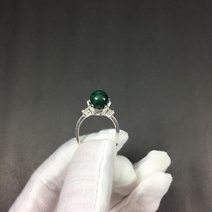 Nhẫn bạc đính đá cẩm thạch Jade tự nhiên Freesize phù hợp cho các bạn nữ mệnh Mộc và Hỏa
