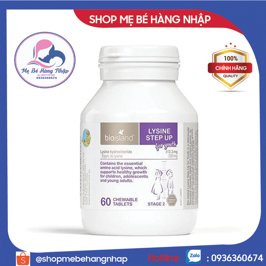 Lysine Bioisland dạng viên tăng chiều cao cho bé từ 6 tuổi 60 viên - chính hãng Úc