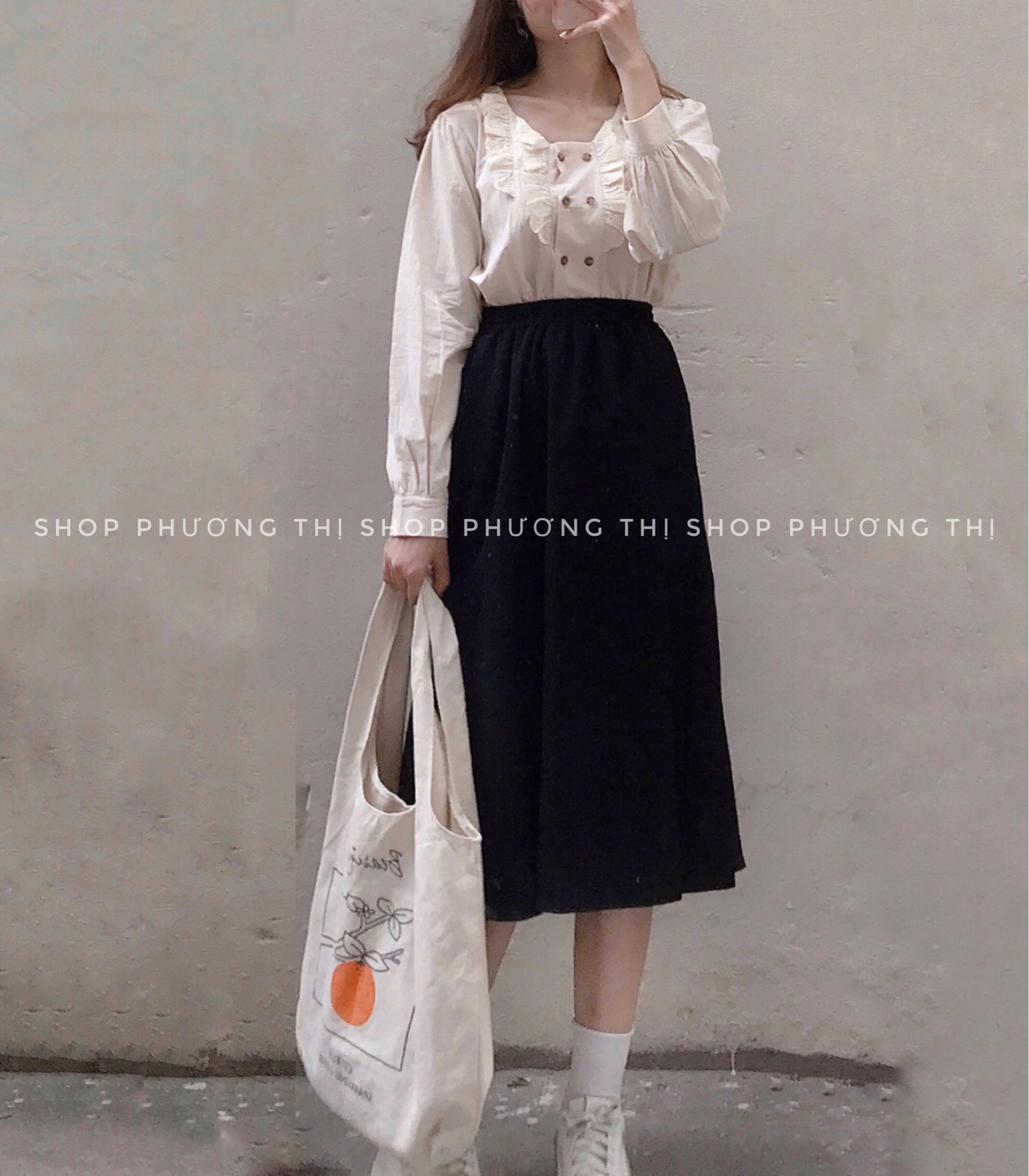 Chân váy midi hàn quốc chất đũi dáng xoè ulzzang (hình shop tự chụp)