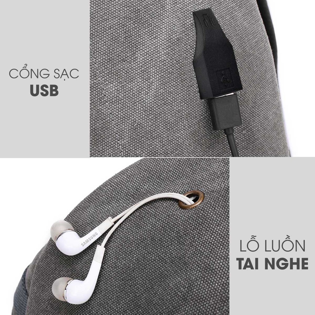 Balo đi học, balo laptop vải canvas (EP07)