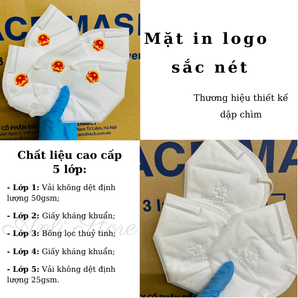 Khẩu trang y tế N95 logo Quốc Huy/Đoàn Khẩu trang 5 lớp - MEDCARE DIRECT