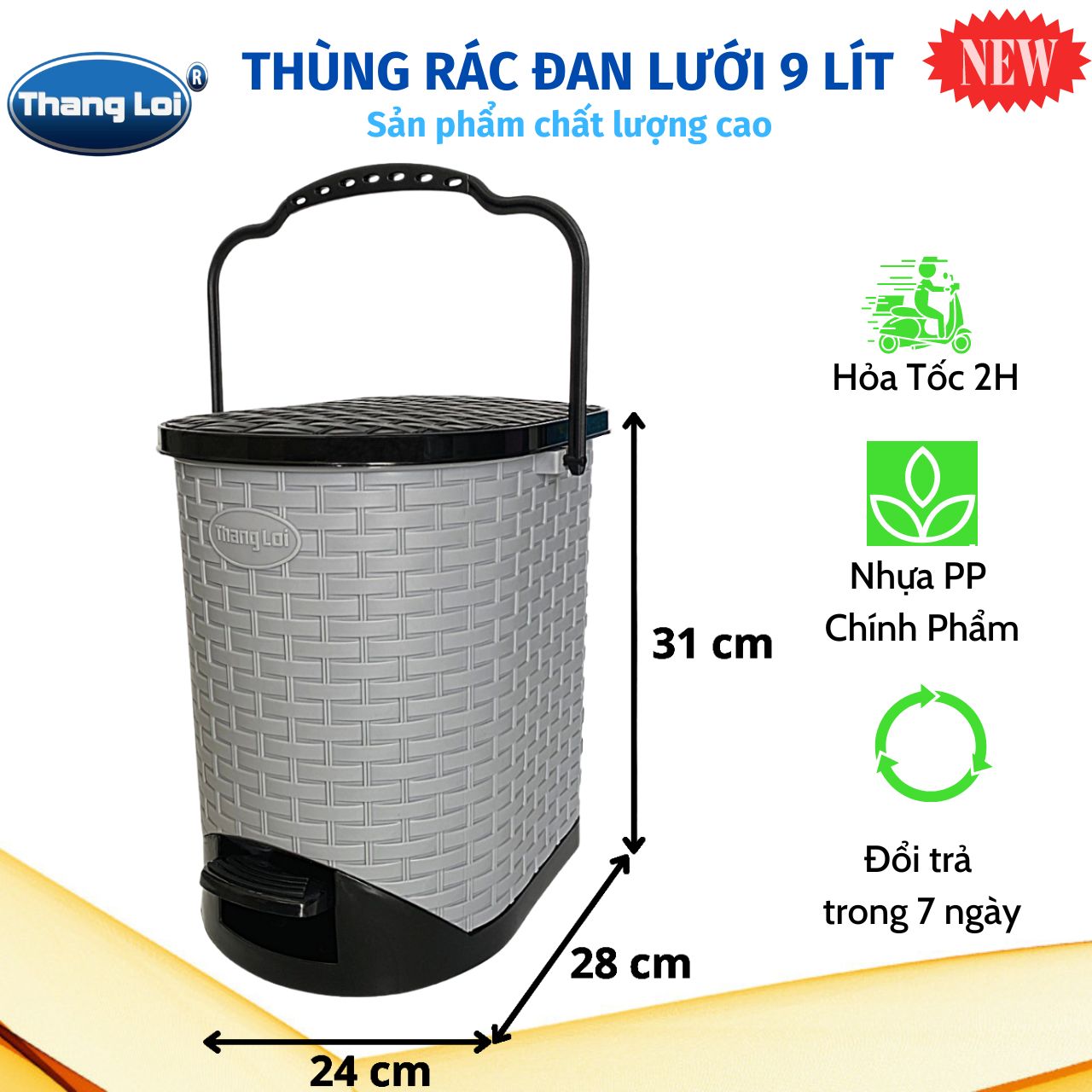 Thùng Rác Nhựa Thắng Lợi 9L Đan Lưới