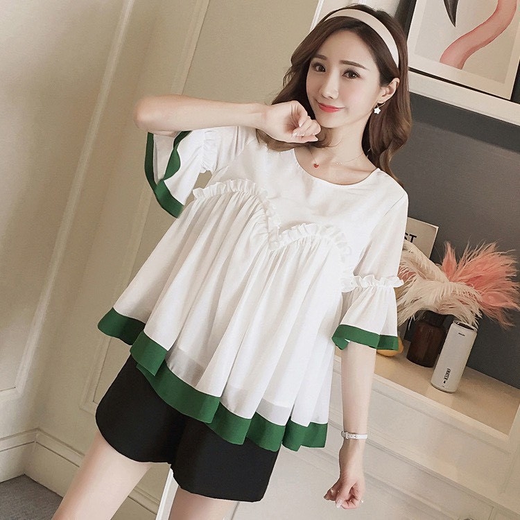 áo bầu xinh phối viền chất đũi siêu mát giá siêu rẻ-áo bầu mùa hè