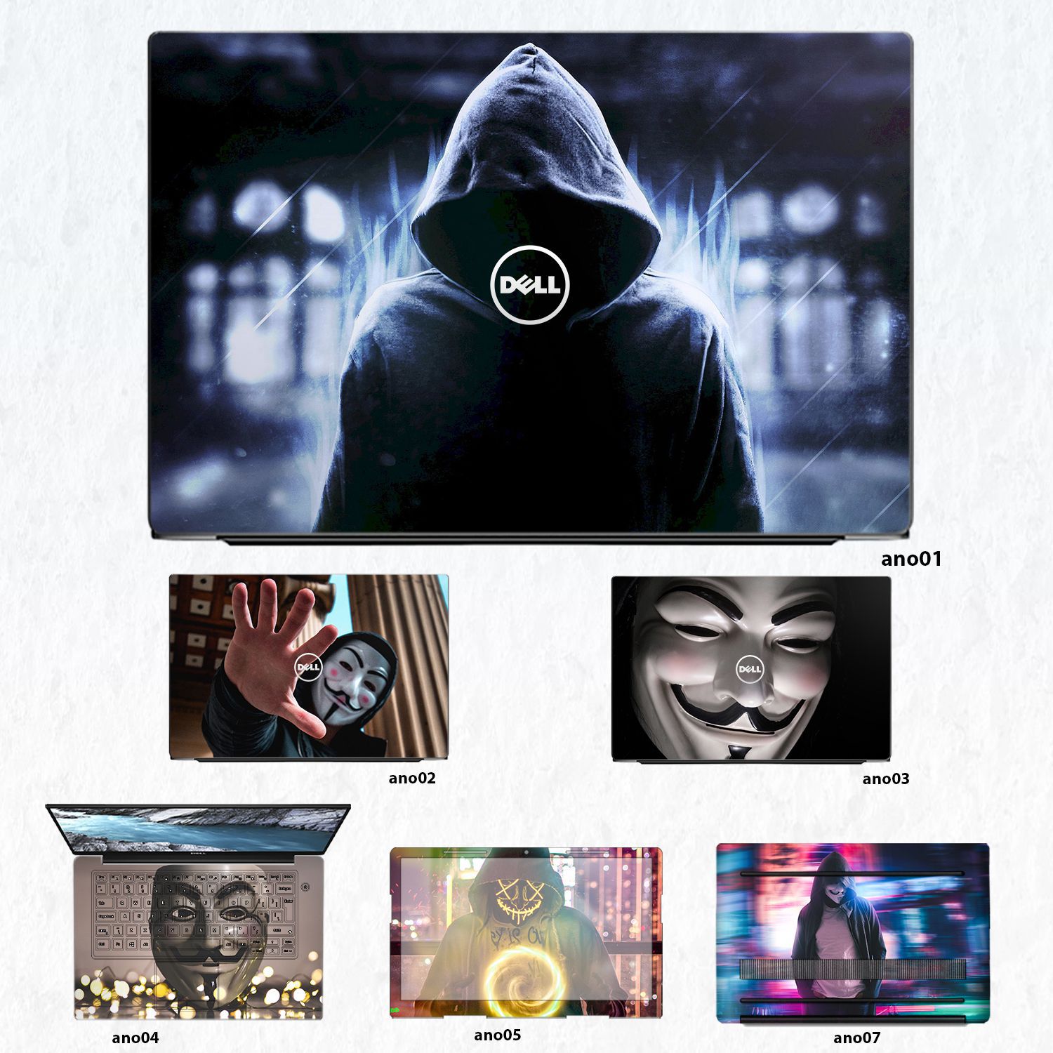 Decal Skin dán Laptop Dell mẫu Anonymous (inbox mã máy cho shop)