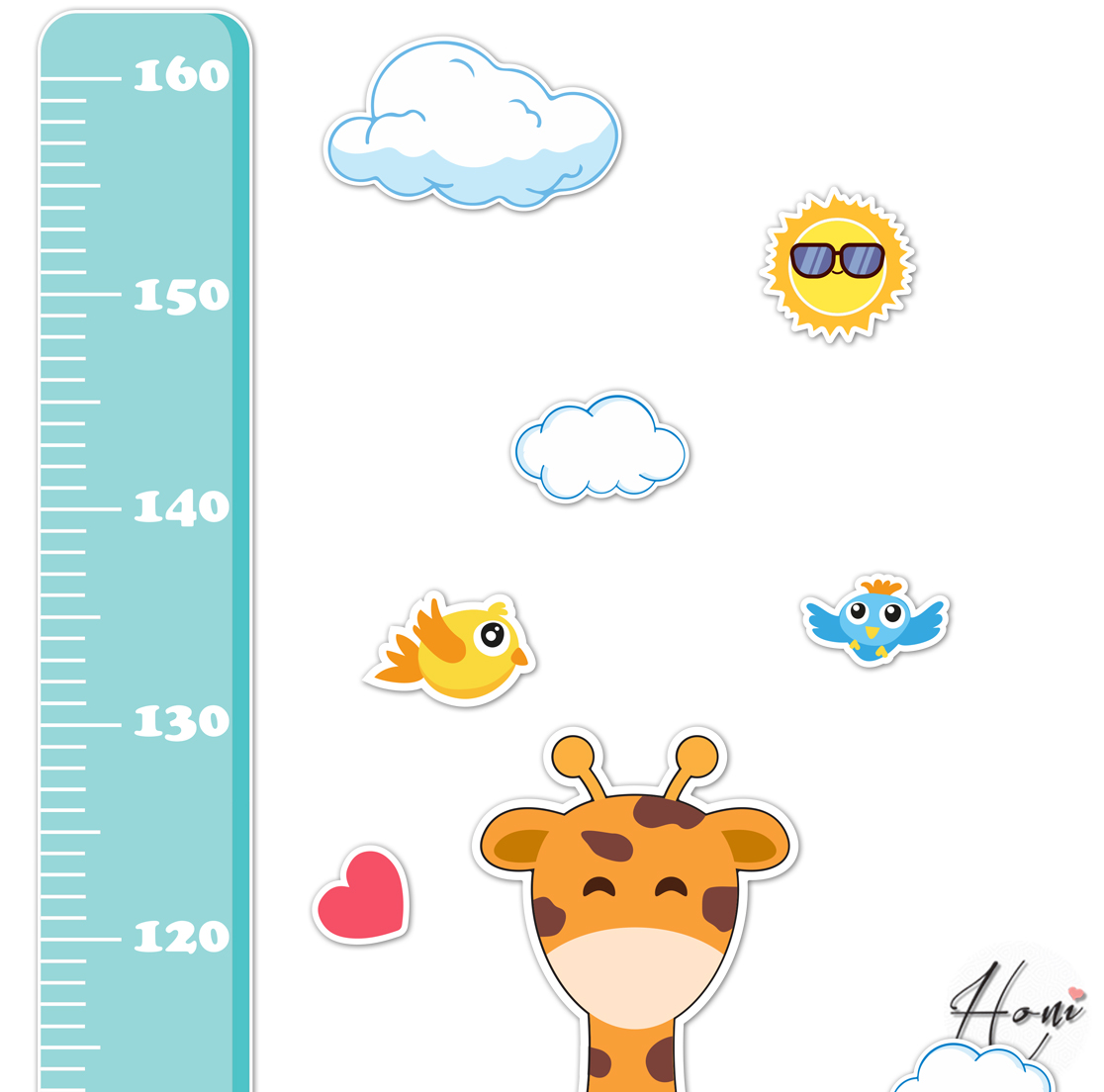 Decal Thước Đo Chiều Cao Cho Bé - Thước đo hình động vật