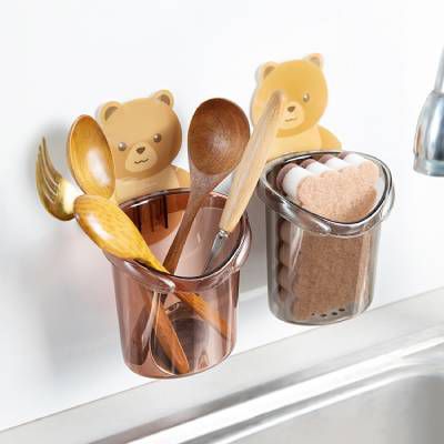 Cốc Đựng Bàn Chải, Kem Đánh Răng Hình Gấu Gắn Tường- Hộp gắn tường để đồ thông minh