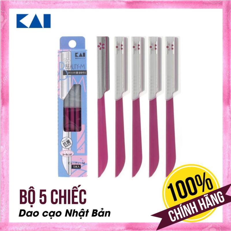 Set 5 dao cạo lông mày KAI hàng nội địa Nhật Bản (màu hồng) | Lưỡi thép chống gỉ bền, sắc, vệ sinh | Disposable BTMG-5F | Gian hàng chính hãng nhập khẩu