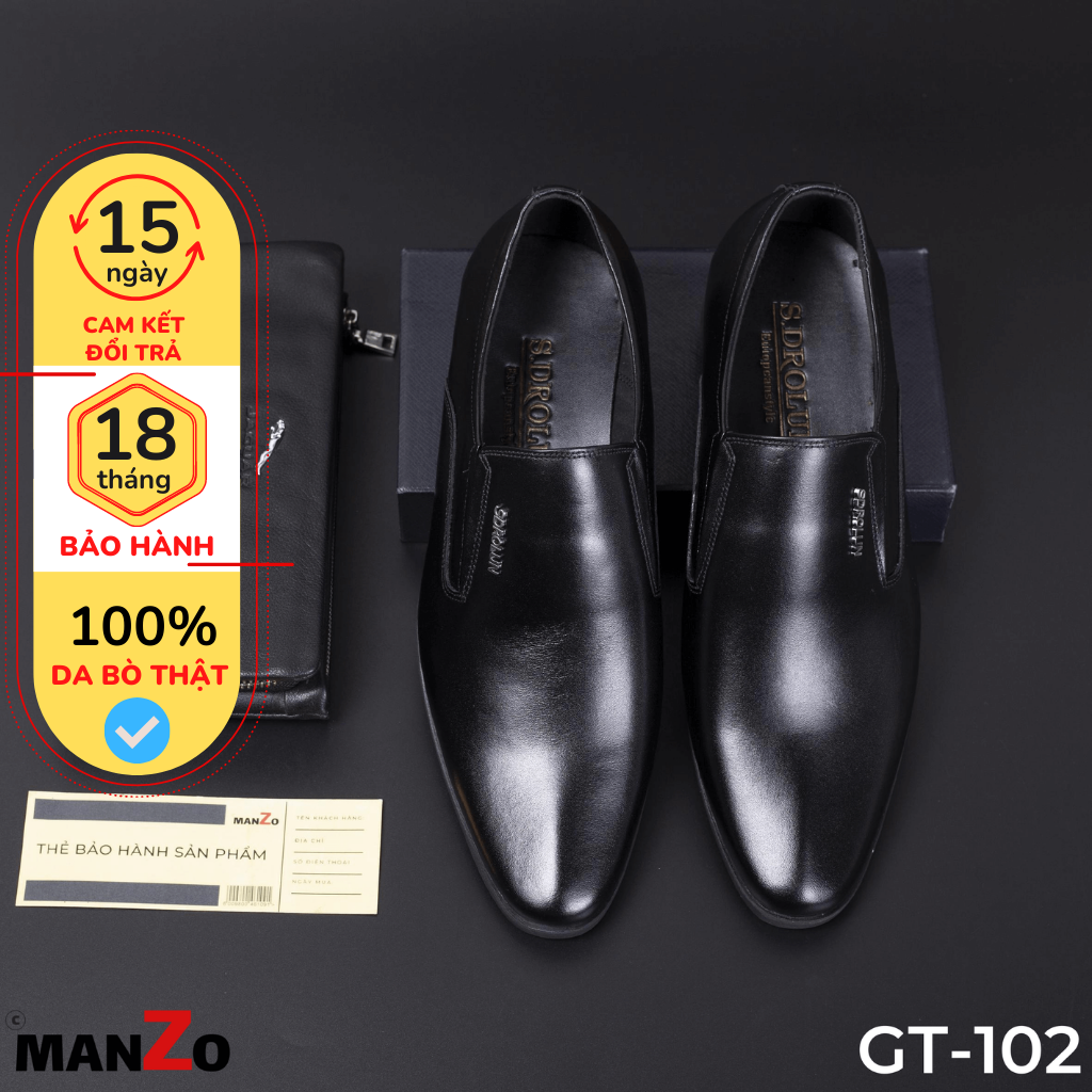 Giày nam công sở da bò nhập khẩu manzo - giày tăng chiều cao 3cm - bảo hành 12 tháng - gt102
