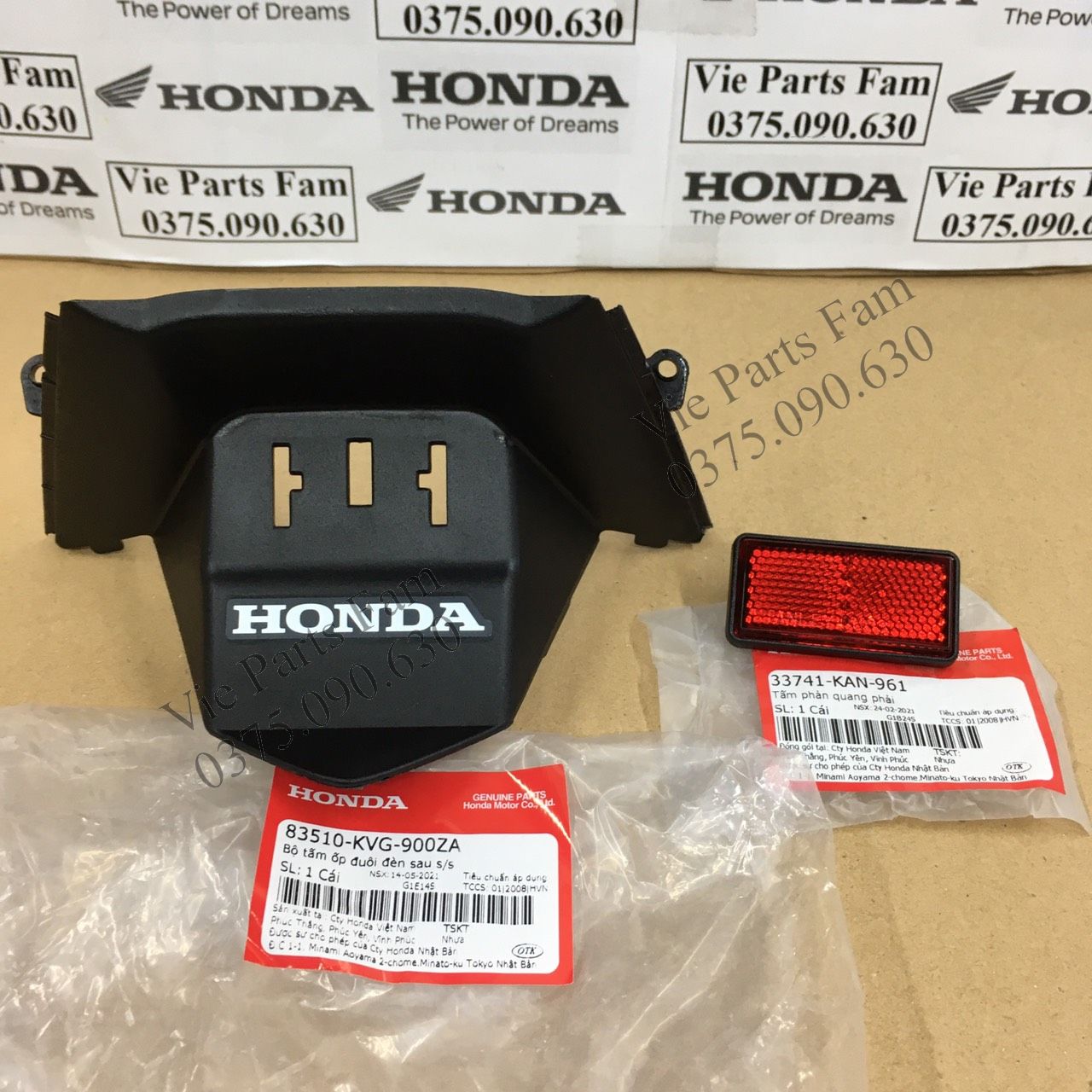 Combo Ốp đuôi (cóc dè) và tấm phản quang AB đời đầu/ Air Blade 2007-2008-2009-2010, chính hiệu Honda Motor VN mới 100%