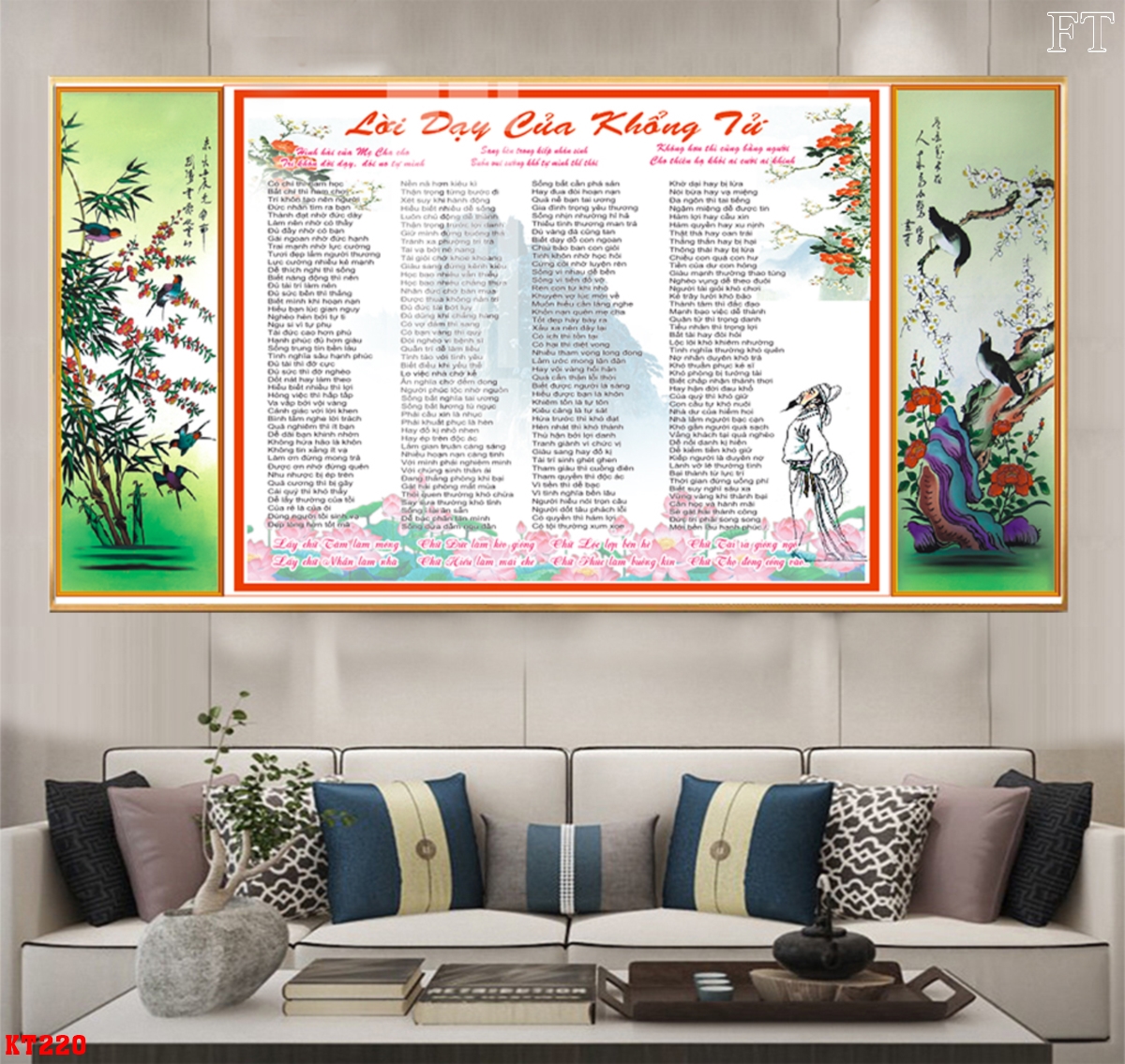 Tranh " Lời dạy của Khổng Tử '', tranh treo tường tráng gương 5D,tặng phụ kiện treo.
