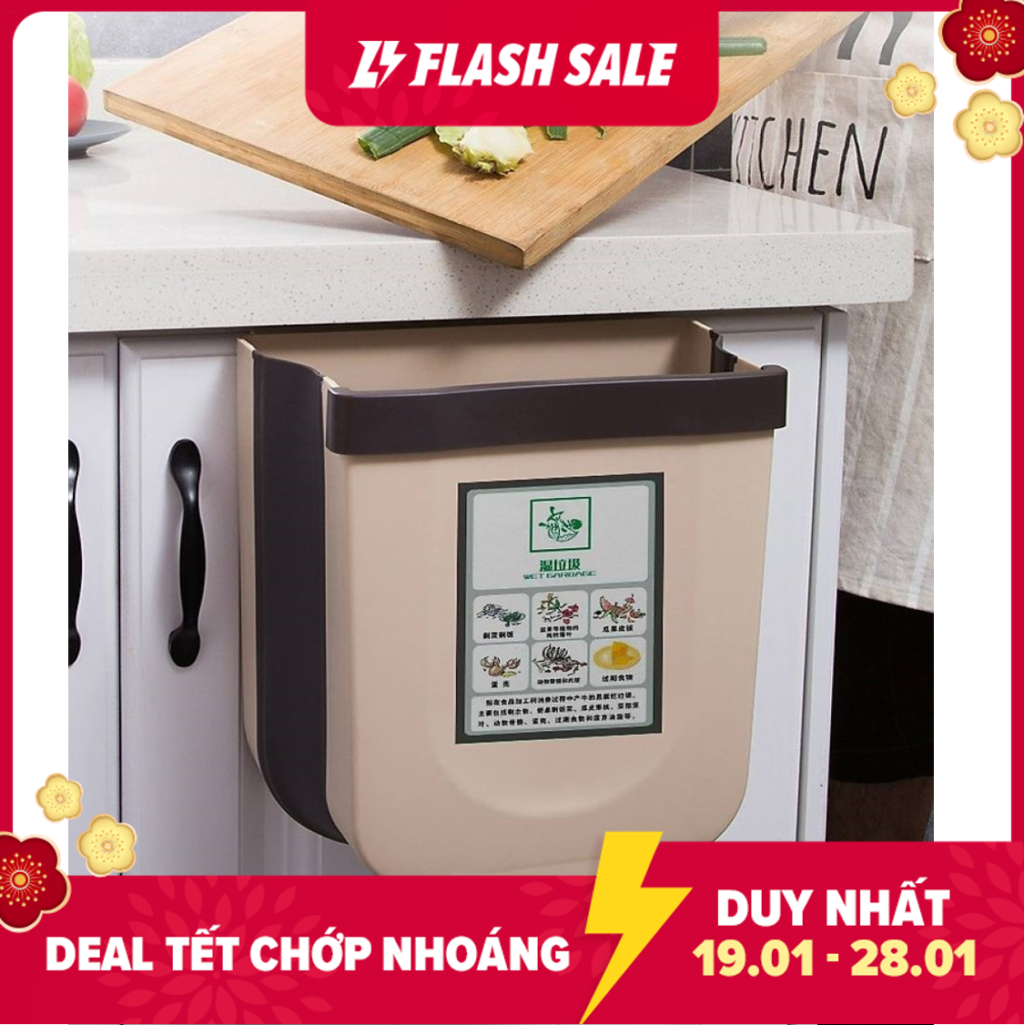 Thùng rác gấp gọn thông minh treo tủ tiện lợi nội thất sắp xếp nhà bếp
